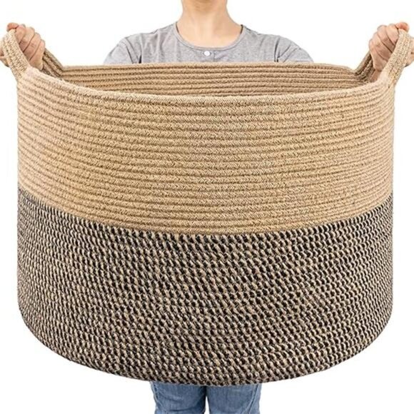 Extra Large Wicker Storage Basket, 83L Woven Blanket Storage for Living Room - Picture 7 of 7